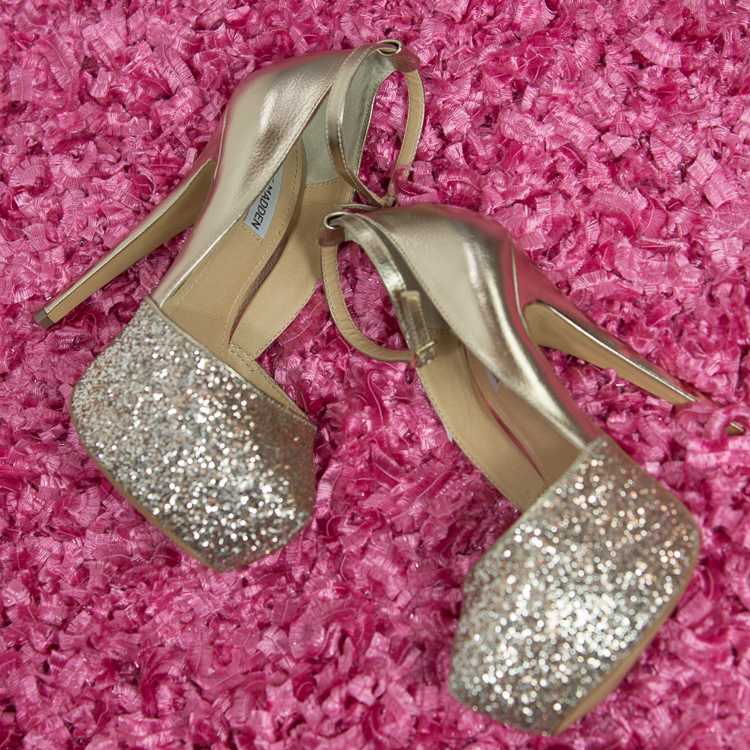 sparkly gold Steve Madden heels from Las Vegas