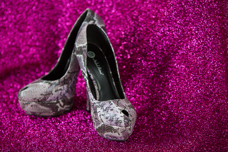 purple snakeskin textured heels