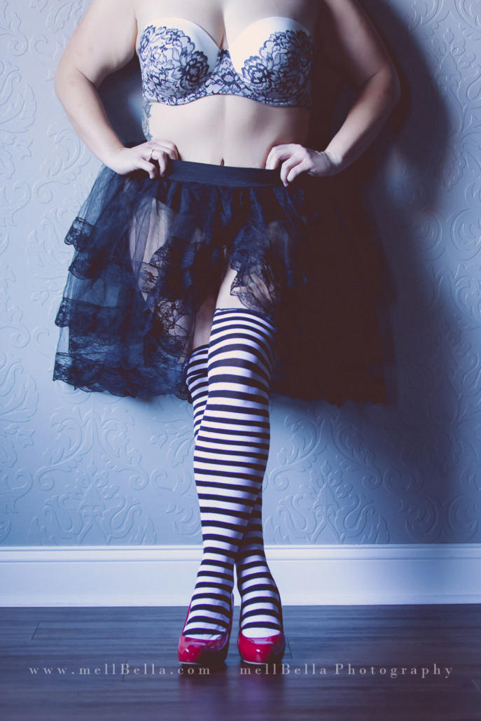 black and white striped stockings boudoir