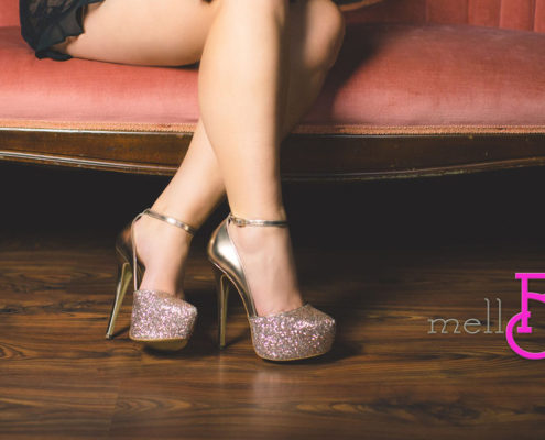 mellbella boudoir photography steve madden sparkly gold heels