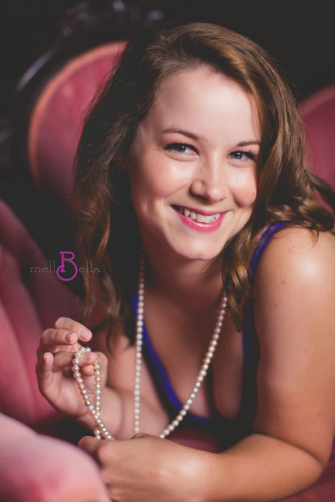 mellbella boudoir headshot with pearls