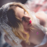 mellbella bridal boudoir red lips and veil