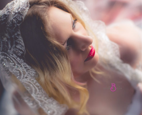 mellbella bridal boudoir red lips and veil