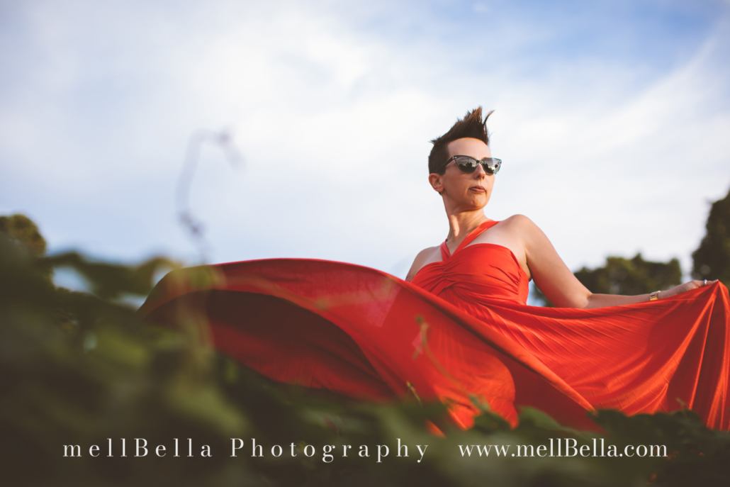 thrift store find flowy orange halter dress